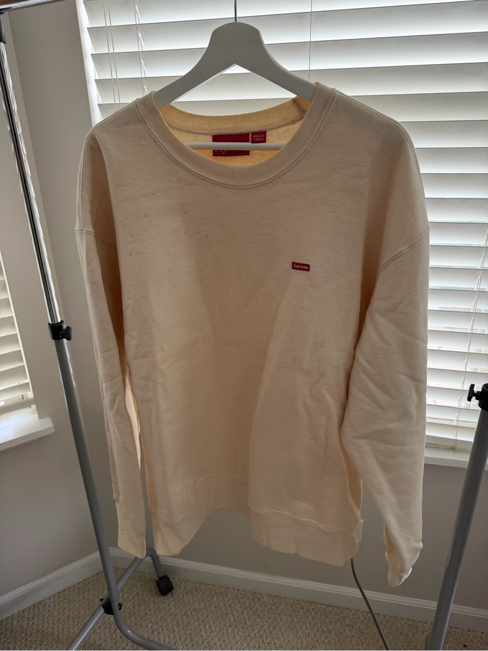 Supreme Cream Crewneck Sweatshirt with Red Box Logo